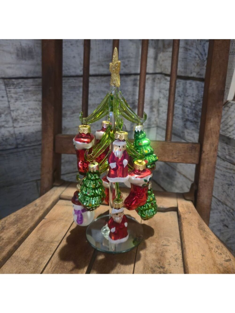 Vintage glass Christmas Tree with Mini mercury Ornaments Hand Blown snowman 8" - Picture 6 of 13